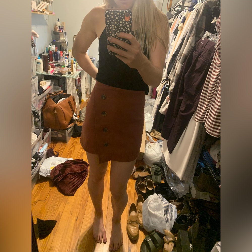 Rust orange faux wrap skirt